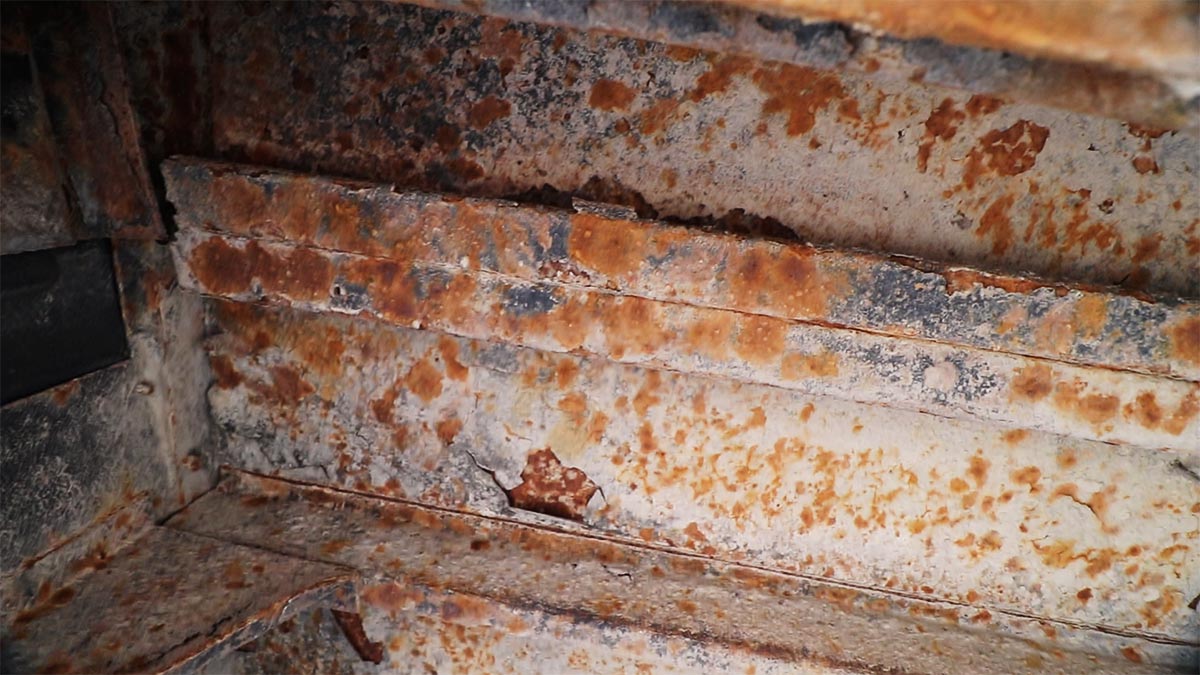 Rusty school bus floor panels