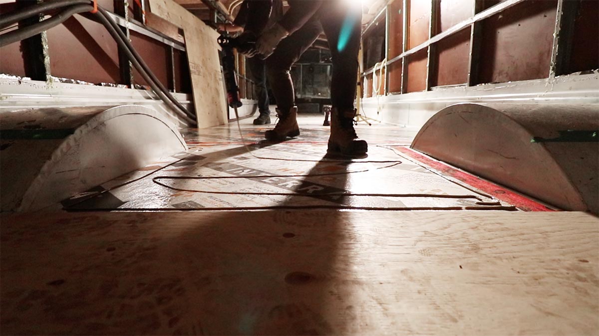 Gluing Skoolie Subfloor Plywood