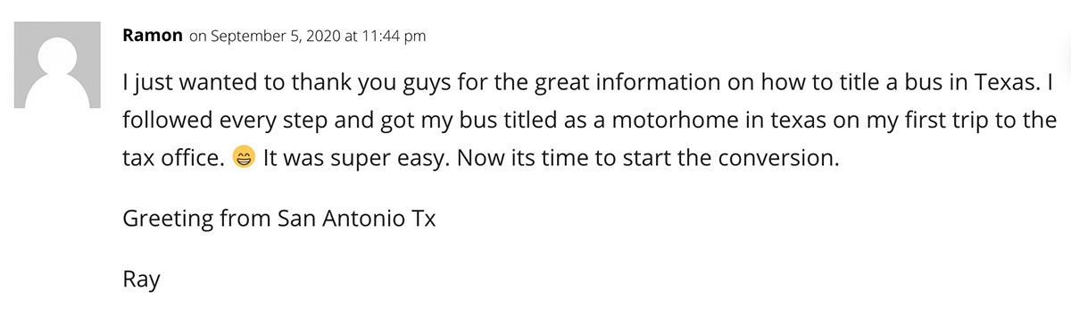 Reader Comment - Ramon - Register A School Bus As A Motorhome